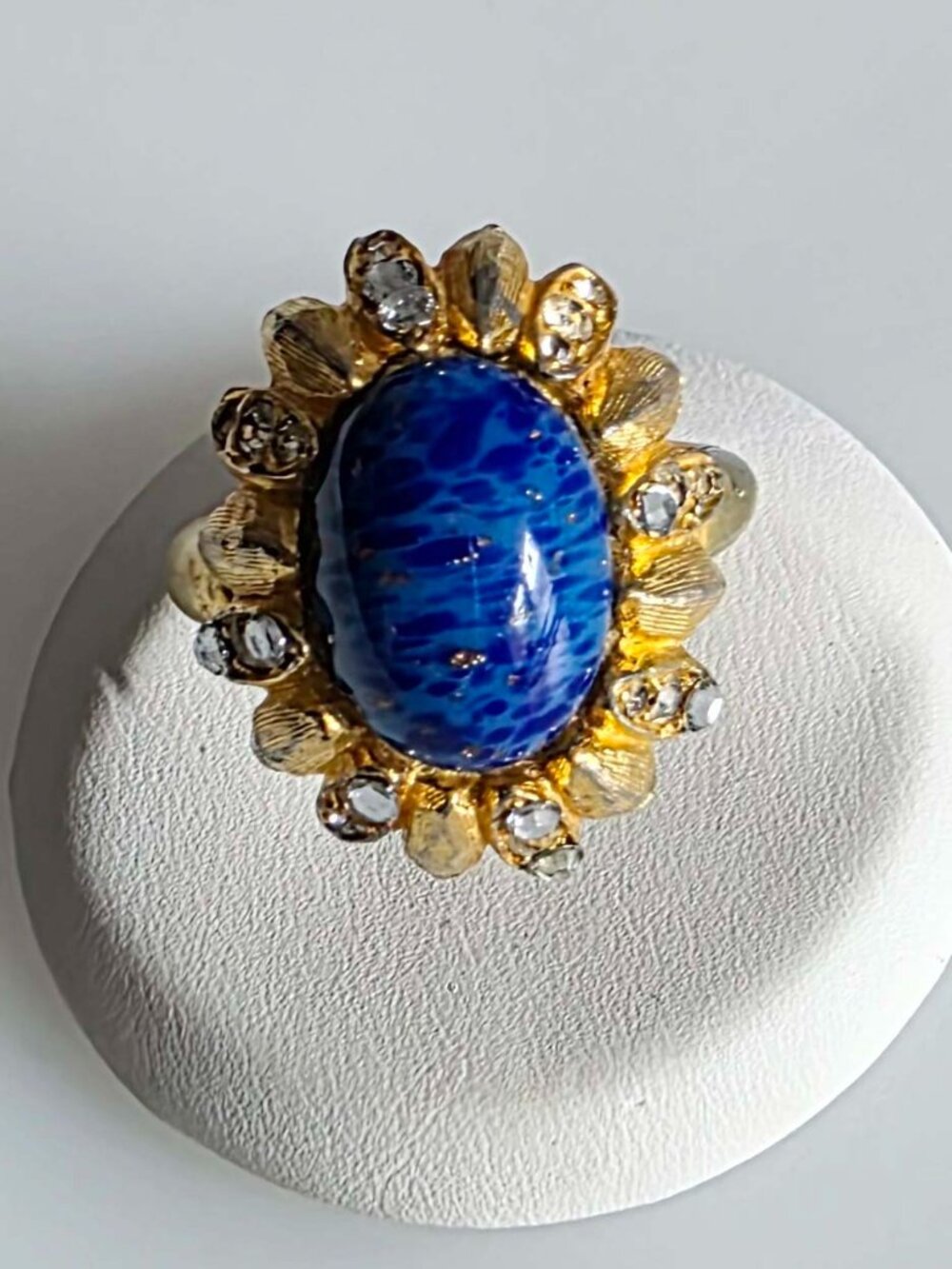 Vintage Lapis Lazuli Crystal Gold-Plated Ring